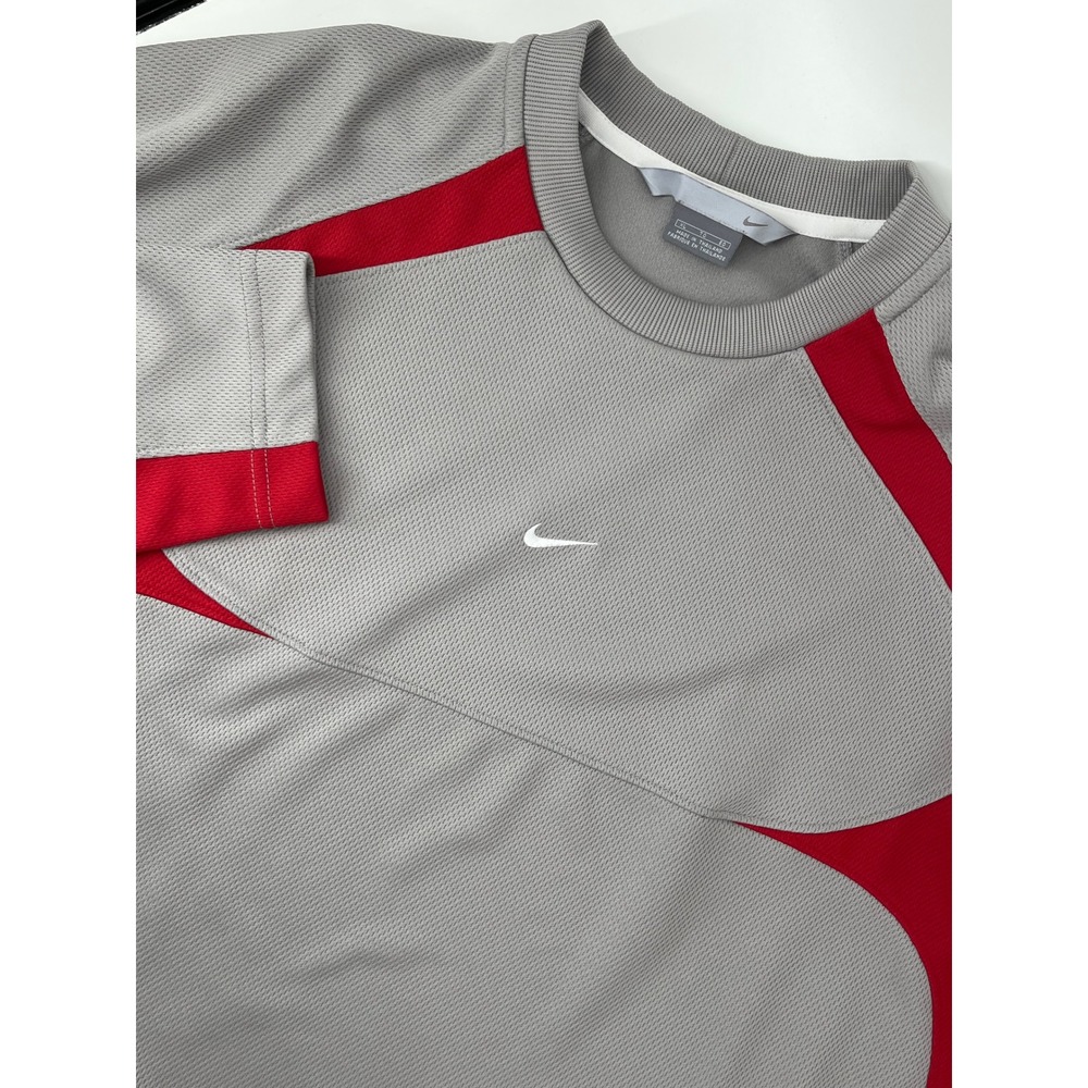 Nike Mens‎ XL Long Sleeve Training Shirt Grey Red Colorblock Mesh Swoosh Y2K